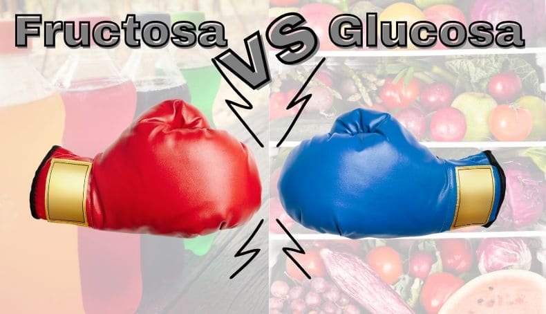 Guantes de Box Rojo y Azul Enfrentados En Señal de Combate de la Fructosa Vs la Glucosa